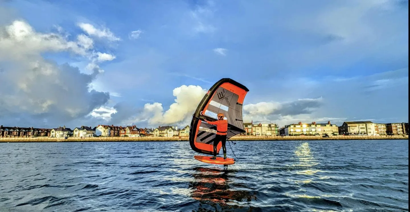 A wing foiler on the Marine Lake